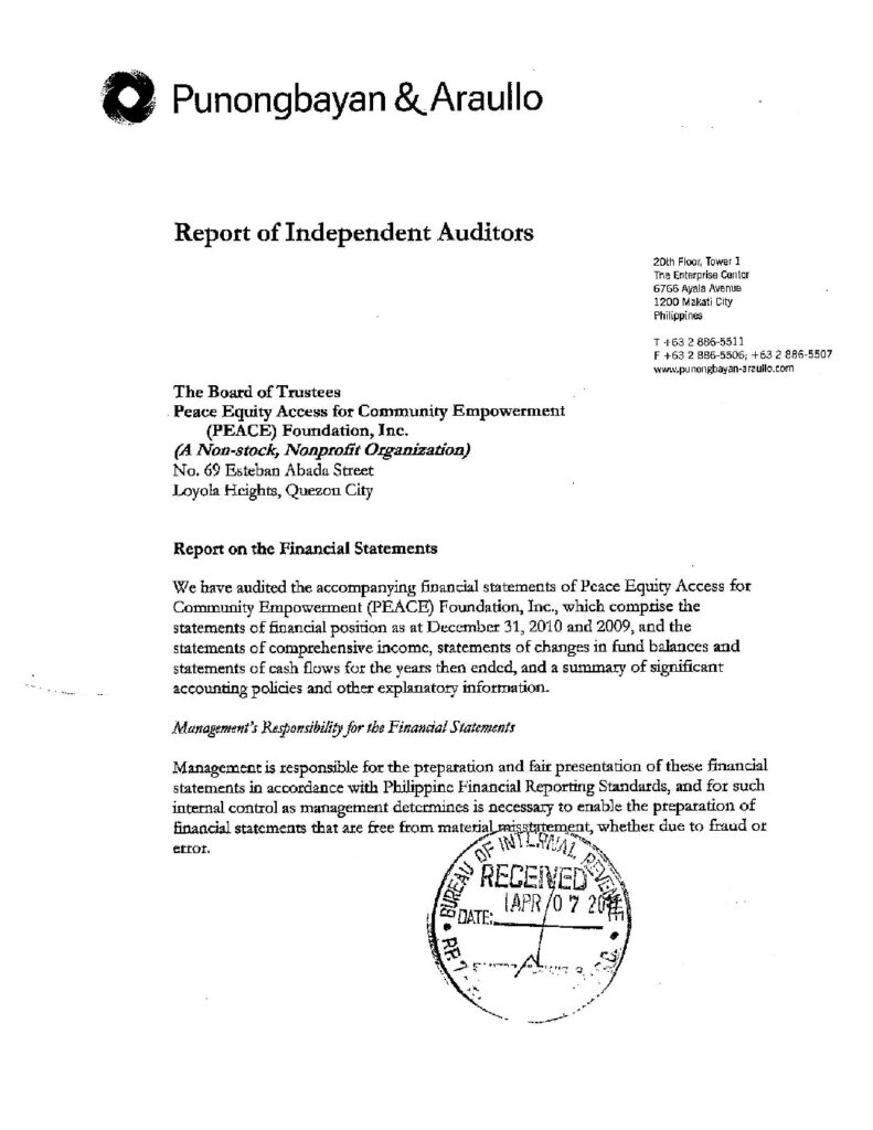 2010 PEF Financial Statement